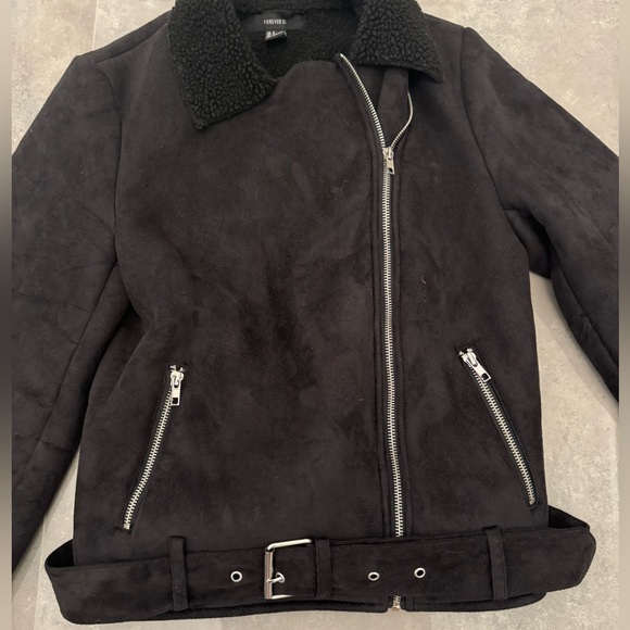 Forever21 Black Sherpa Lined Jacket Size Small - Picture 2 of 5